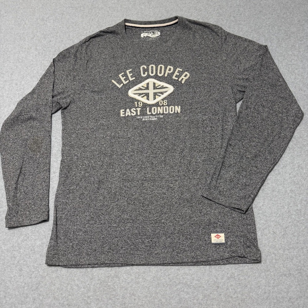 Lee Cooper East London Long Sleeve Shirt Men XXL Gray Heather Union Jack Graphic